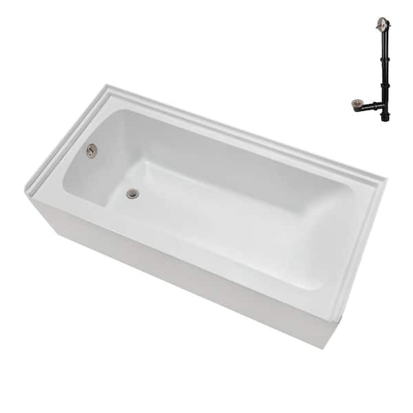 Streamline 66 in. x 32 in. Soaking Acrylic Alcove Bathtub with Left Drain in Glossy White, External Drain in Brushed Nickel