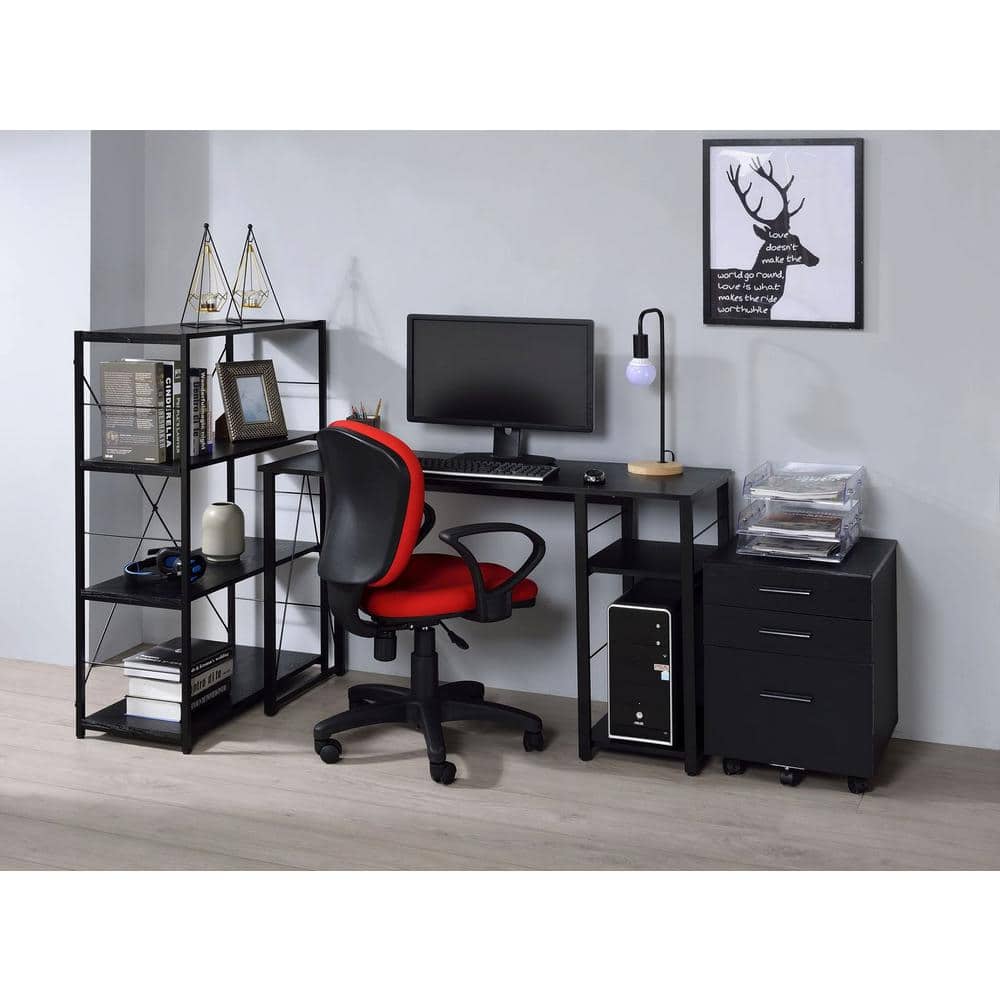 47" Black Sleek Rectangular Writing Desk with 2-Tier Shelves