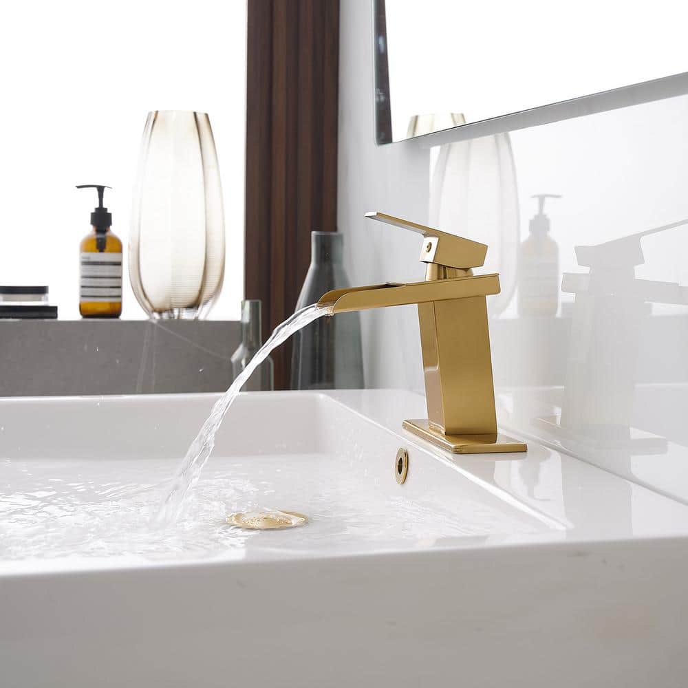 Gold Polished Brass Single-Handle Waterfall Bathroom Faucet