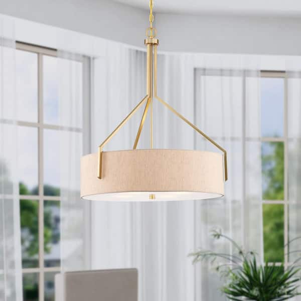Designers Fountain Elara 60-Watt 4-Light Brushed Gold Modern Pendant Light with Beige Linen Shade and No Bulbs Included
