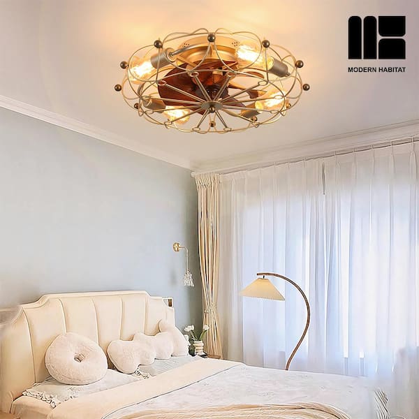 Spinning 20 in. Indoor Gold Ceiling Fan with LED Light Bulbs and Remote Control