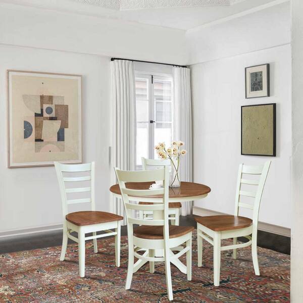 International Concepts Olivia 5-Piece 36 in Round Solid Wood Dining Set in Hcikory/Shell with 4 Emily Chairs Seats 4