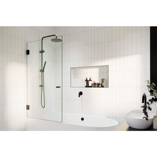 Glass Warehouse Albedo 31.5 in. W x 58.25 in. H Frameless Wall Hinged Tub Door in Oil Rubbed Bronze with Clear Glass