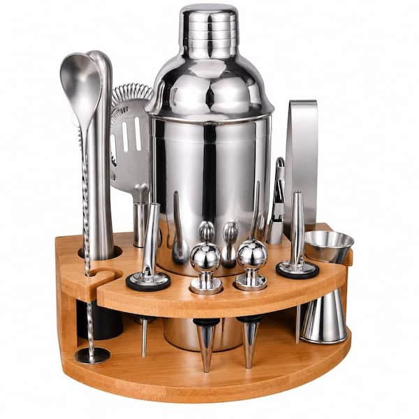 Numhew 12-Piece 25 oz. Silver Cocktail Shaker Set, Stainless Steel Bar Tool Set, Bartender Kit with Stylish Bamboo Stand A0I8W4X0