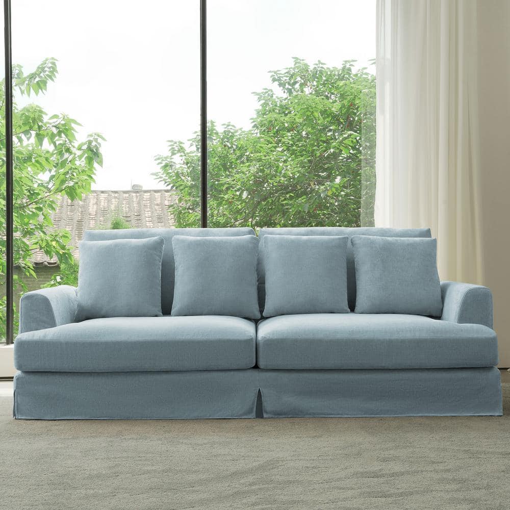 Lazy Style 102 in. Wide Square Arm Cotton and Linen Fabric Removable Covers