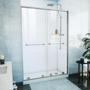 Harmony 54 in. W x 76 in. H Sliding Semi Frameless Shower Door in Brushed Nickel with Clear Glass