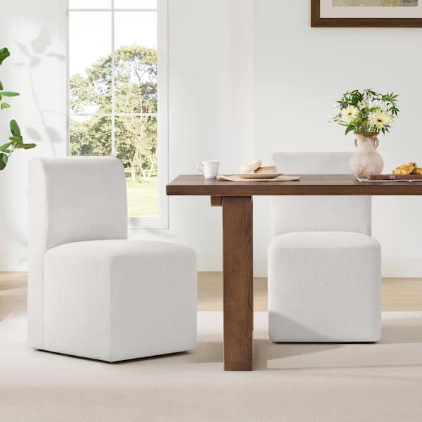 Idina Cream Fabric Dining Chairs with Casters for Dining Room(Set of 2)