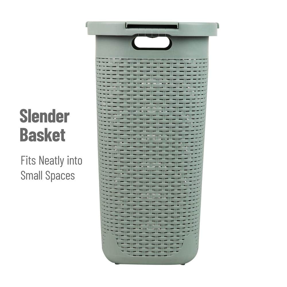 Mint Green Wicker Design Rectangular Portable Laundry Hamper with Lid