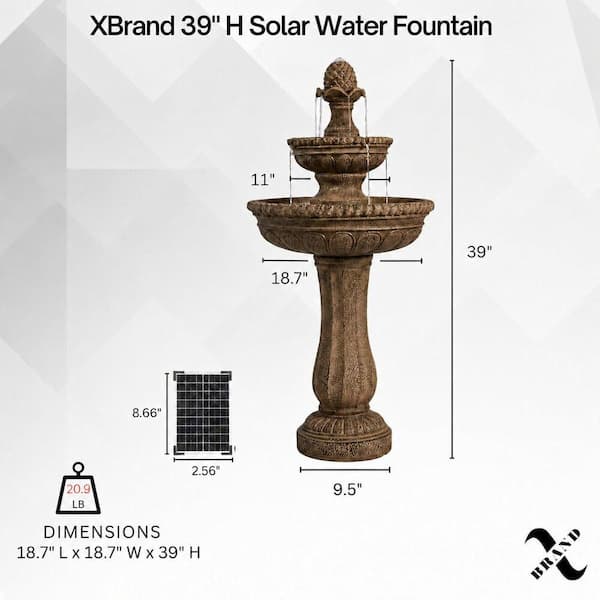 XBRAND 39 in. 2-Tier Outdoor Freestanding Solar Water Fountain