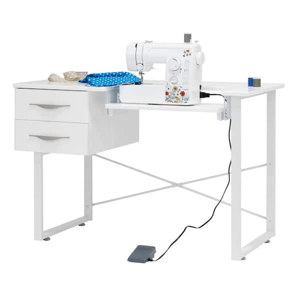 Sew Ready MDF Pro Line 47.25 in. W Sewing Table, Craft and Office Desk with Sewing  Machine Drop-Down Platform in White 13398 - The Home Depot