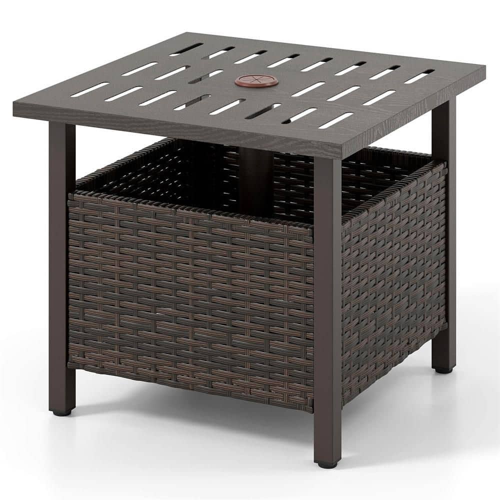 H&O × Geek Field _ ML SideTable Costway Square Metal Outdoor Side Table with 1.93 in. Umbrella