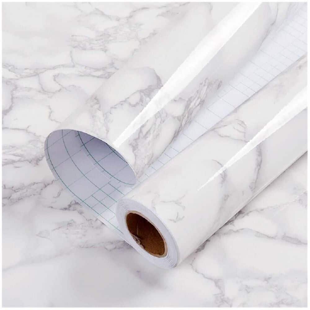 17.7 in. x 196.8 in. White Marble Paper Granite, Easy to Remove Wallpaper R