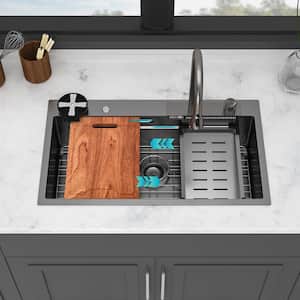 Waterfall Fixture Display Ruvati Renaro 33 in. Drop-In Single Bowl 16 Gauge Stainless Steel ...