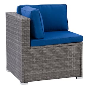 Parksville Blended Grey Rust Proof Resin Wicker Outdoor Sectional Lounge Chair with Oxford Blue Cushion