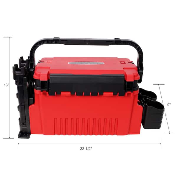 Red Dual-Layer Fishing Tackle Box with 2-Rod Holders, 2-Cup