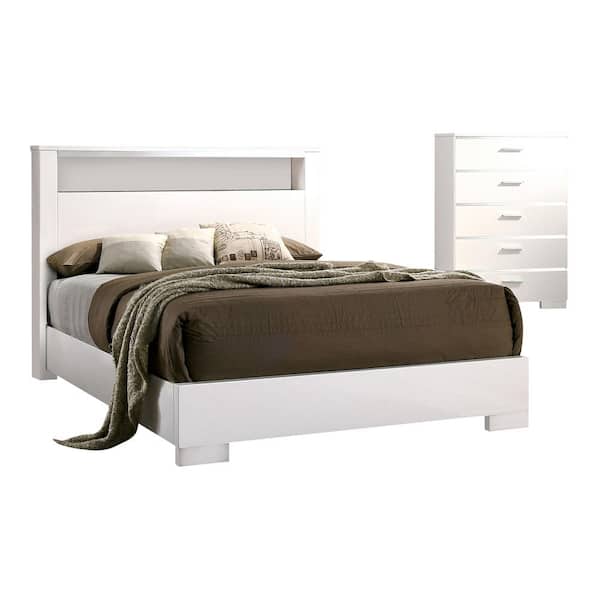 Furniture of America Tigua 2-Piece White Wood California King Bedroom Set, Bed and Chest