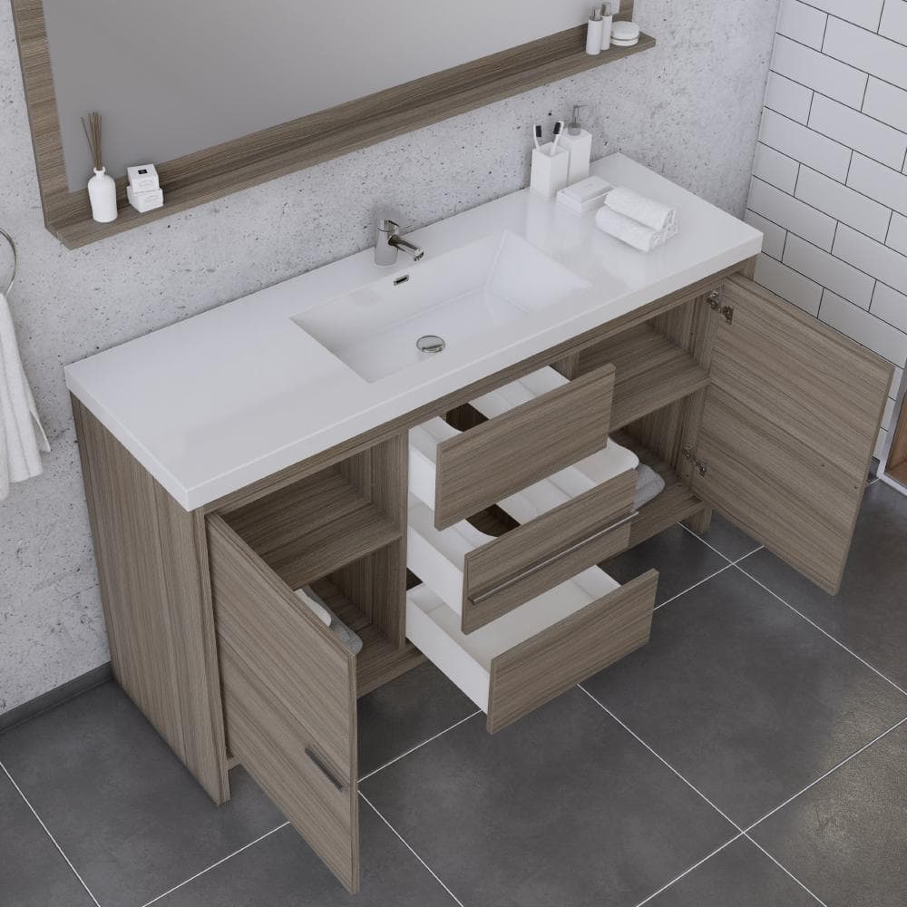 Sortino 60" Gray MDF Single Bathroom Vanity with White Acrylic Sink