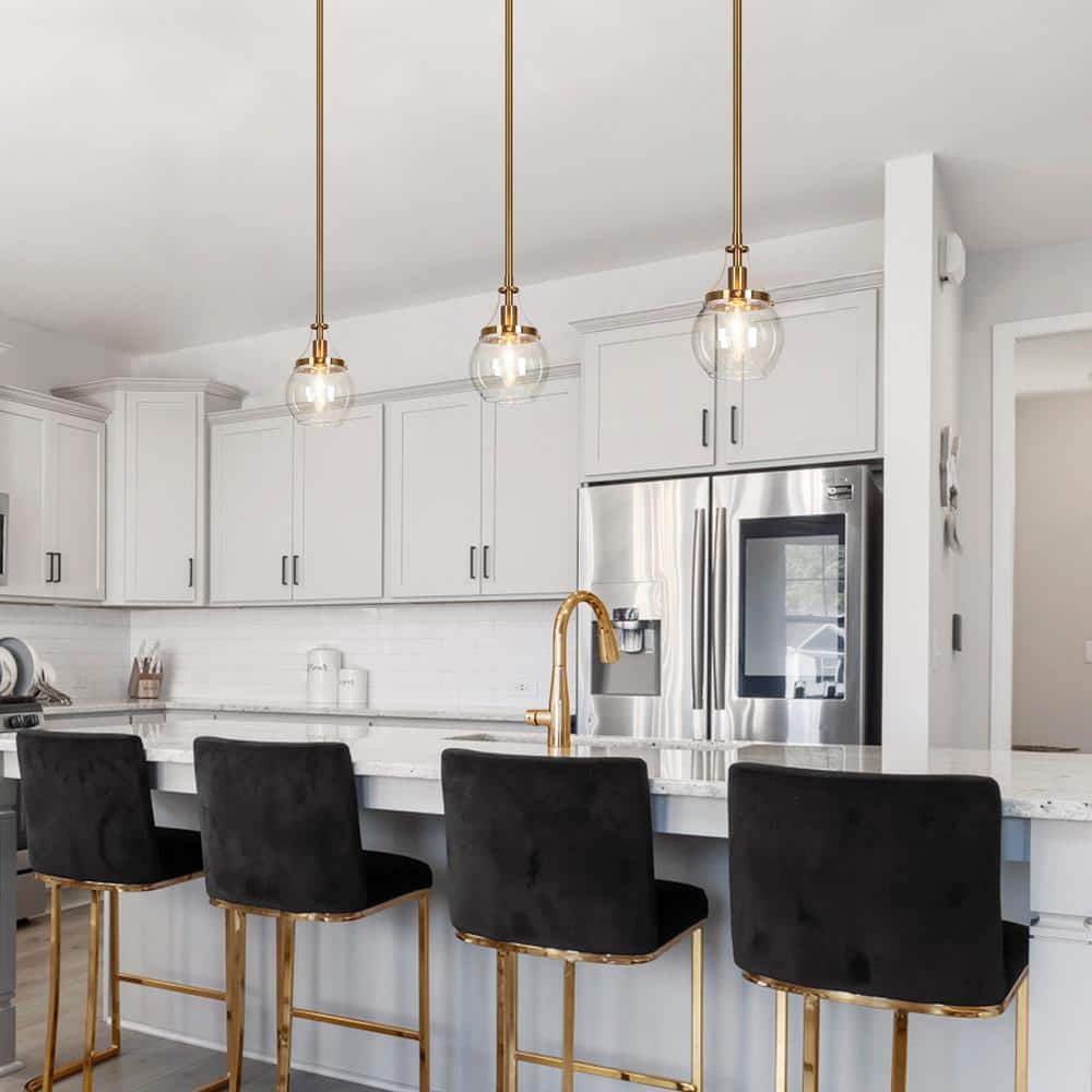 Polished Gold and Matte Black Mini Globe Pendant Light with Clear Glass Shade