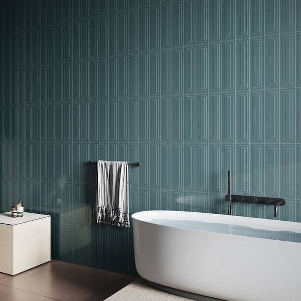 Colorwave Framed Emerald Green 4.43 in. x 17.62 in. Polished Crackled Ceramic Wall Tile (7.08 Sq. Ft./Case)