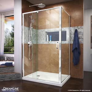 Flex 36 in. D x 48 in. W x 74.75 in. Framed Pivot Shower Enclosure in Chrome with Left Drain White Acrylic Base Kit