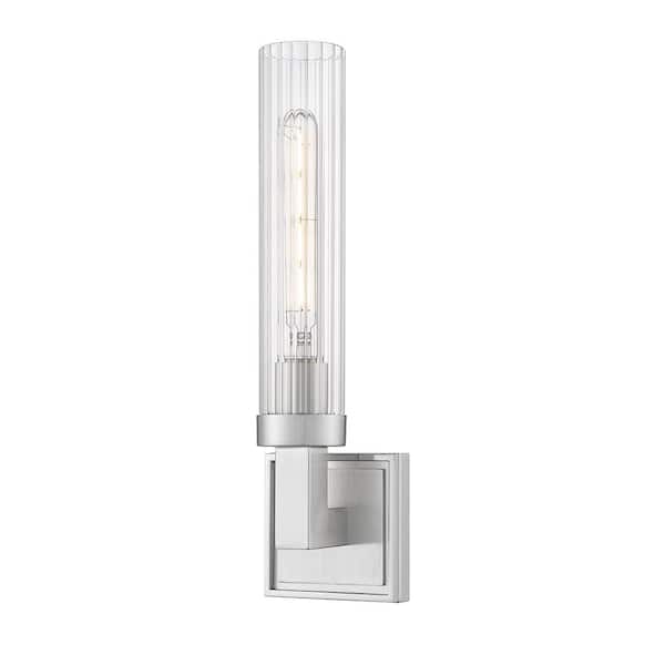 Unbranded Beau 16.75 in. Brushed Nickel 1 Light Wall Sconce with Clear Ribbed Glass Shade