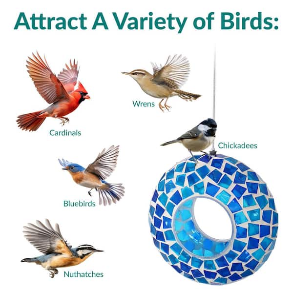 Sunnydaze 6 in. Blue Mosaic Fly-Through Hanging Outdoor Bird