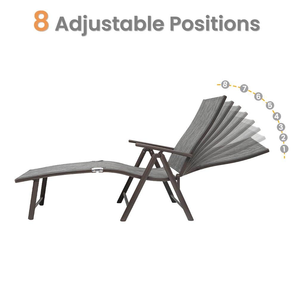 Dark Gray Adjustable Aluminum Outdoor Chaise Lounge Chair