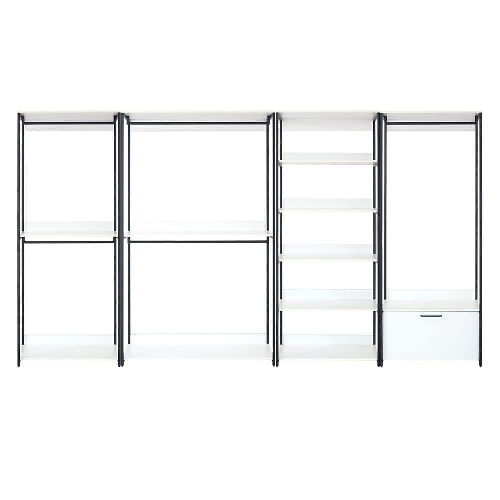 Fiona White Freestanding Walk-In Closet System with Metal Frame and Drawers