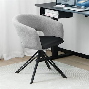 Modern Swivel Accent Chair Armchair withSherpa Covered Back PU Seat and Steel Legs in Gray