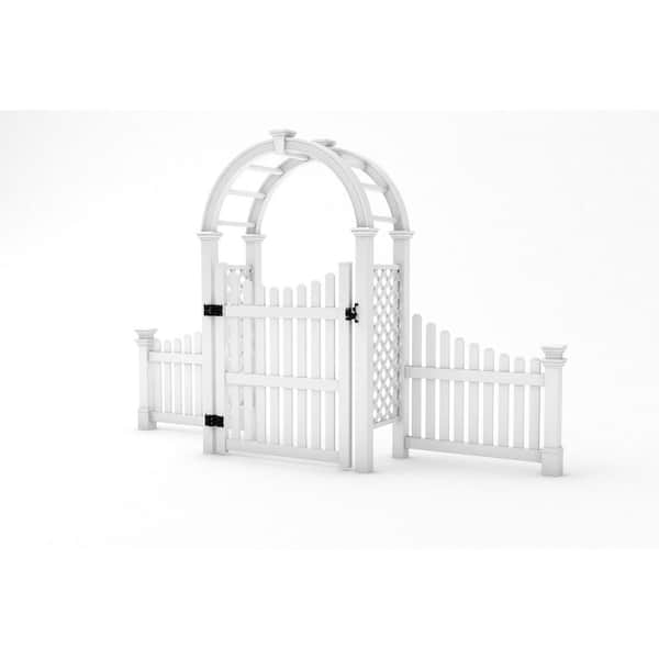 Nantucket Legacy 100 in. x 159 in. Vinyl Arbor with 60 in. Picket Gate & Wings