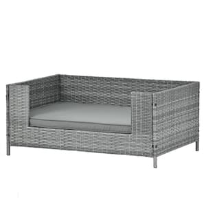 38.5 in. W Dark Gray PE Rattan Pet Outdoor Furniture Medium Dog Bed, Pet Bed with Cushion