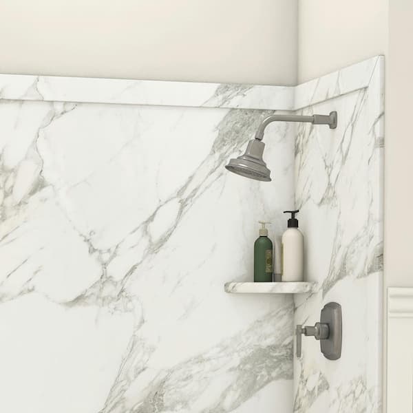 Flexstone Adaptable 60 In X 80 9 Piece Easy Up Adhesive Alcove Shower Surround Calcutta Gold Ssk60607831cg Adhesive Alcove Shower Surround, One Piece Tub Surround Menards