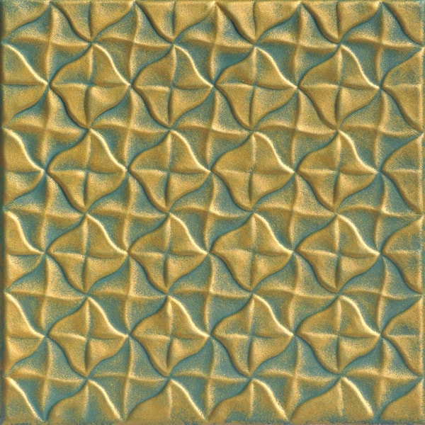 A La Maison Ceilings Granny's Pinwheel Green Gold Patina 1.6 ft. x 1.6 ft. Decorative Foam Glue Up Ceiling Tile (21.6 sq. ft./case)