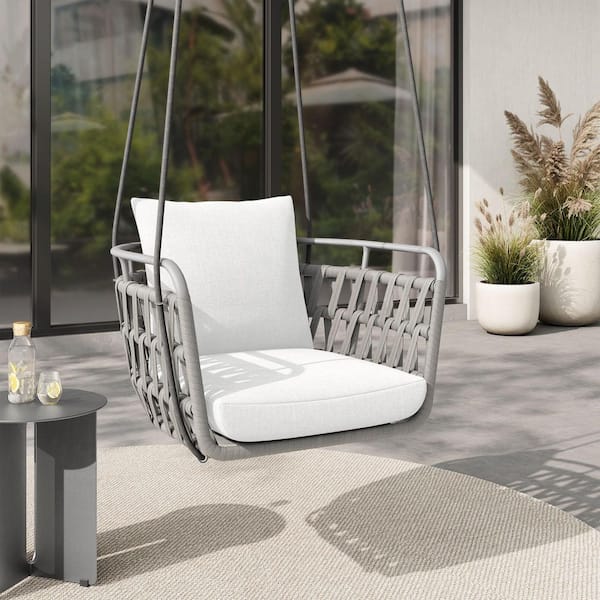 MODWAY Kaliah Outdoor Patio Aluminum Swing Chair in Light Gray