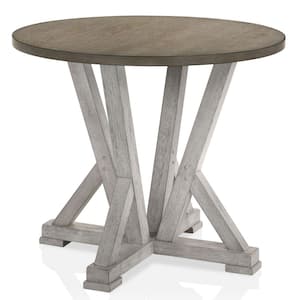 Rhysdee 48 in. Round Antique White and Ash Brown Wood Counter Height Dining Table (Seat 4)