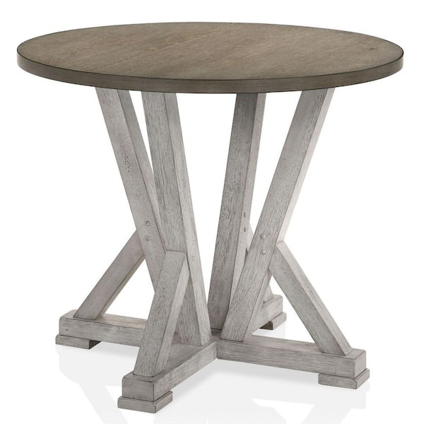Furniture of America Rhysdee 48 in. Round Antique White and Ash Brown Wood Counter Height Dining Table (Seat 4)