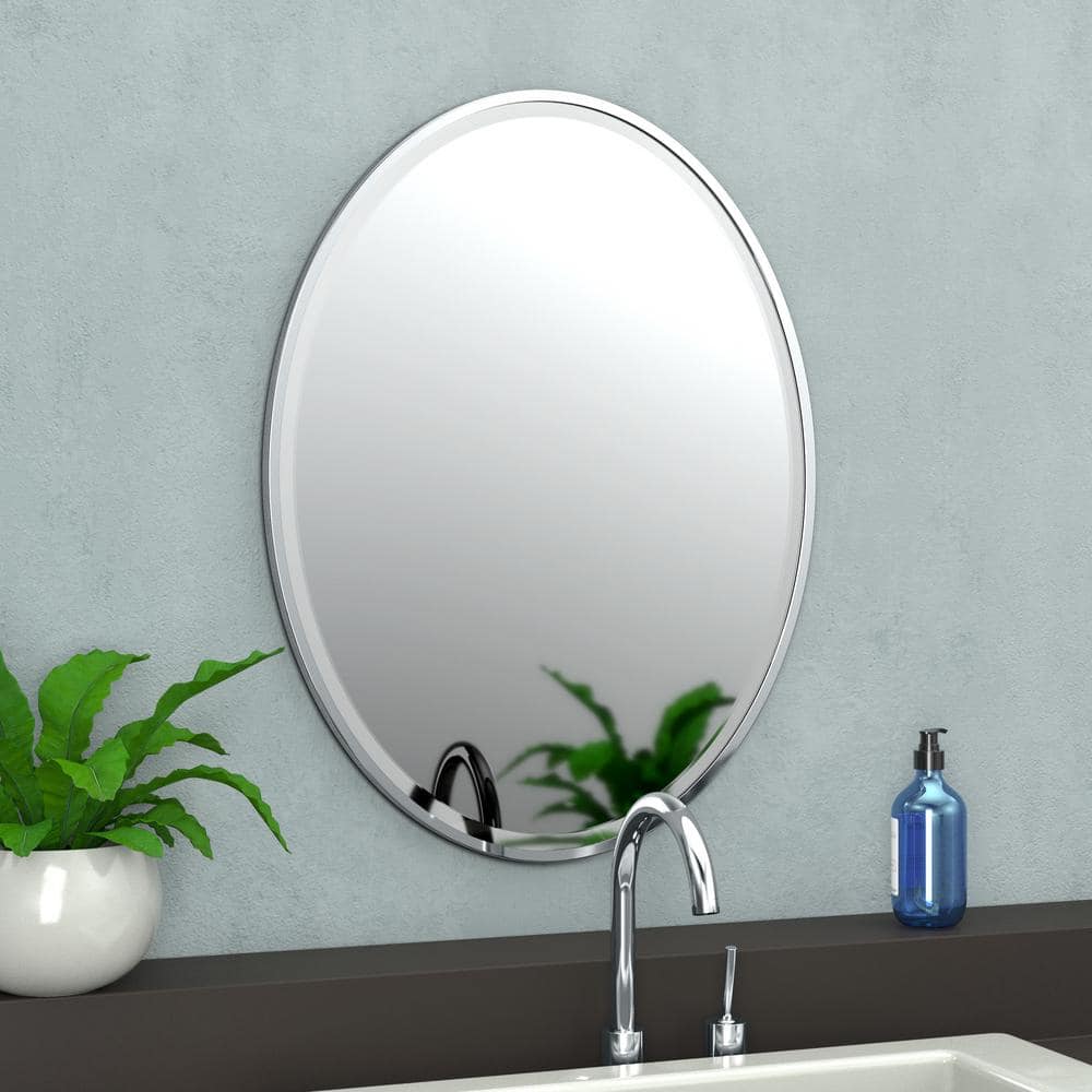 33" Chrome Minimalist Flush Mount Oval Bathroom Mirror