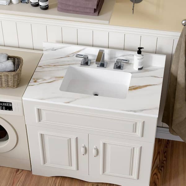 3.08 ft. L x 7.3 in. D 3-Holes Engineered Composite Countertop in Carrara White with Polished Finish
