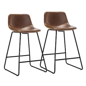 33 in. Dark Brown Low Back 24 in. H Faux Leather Bar Stools Metal Frame Counter Height Bar Stools(Set of 2)