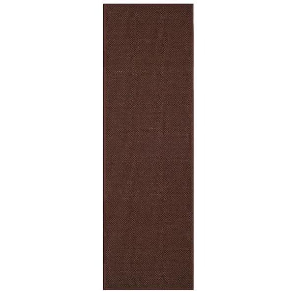 Natural Fiber Chocolate/Dark Brown 3 ft. x 10 ft. Woven Border Runner Rug
