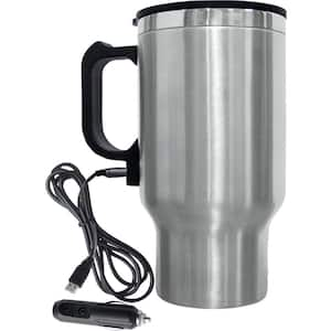 16 oz. Silver Stainless Steel Heated Travel Mug with 12-Volt Car Adapter