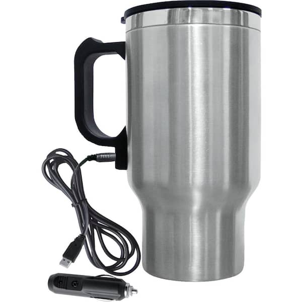 Brentwood Appliances 16 oz. Silver Stainless Steel Heated Travel Mug with 12-Volt Car Adapter