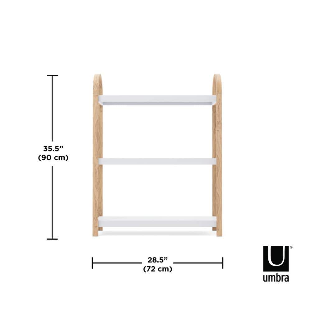 White and Natural Wood 3-Tier Freestanding Shelf