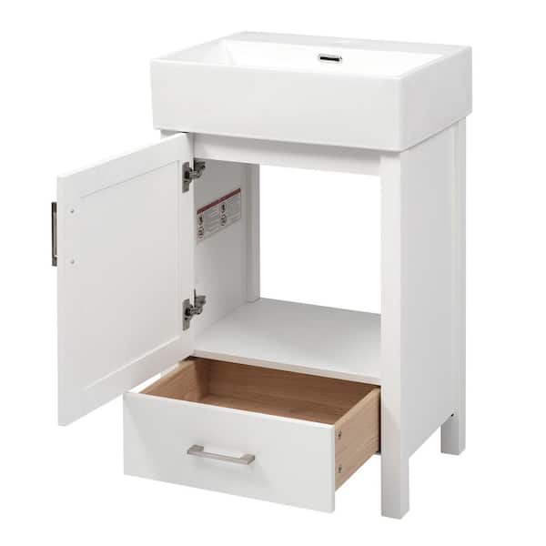 20.28 in. W Single Sink Freestanding White Bath Vanity with White Ceramic Top and Soft-Close Door Unassembled