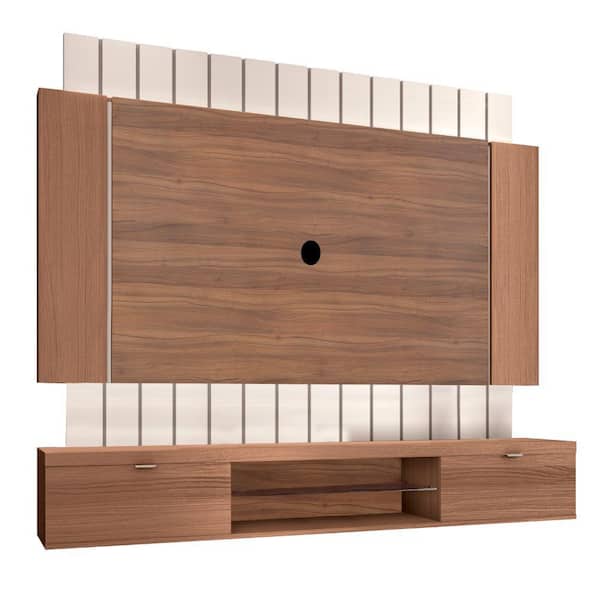 THE URBAN PORT 71 in. White and Brown Wall Mounted Entertainment TV Media Console Unit with-Shelves Fits TV's up to 70 in.