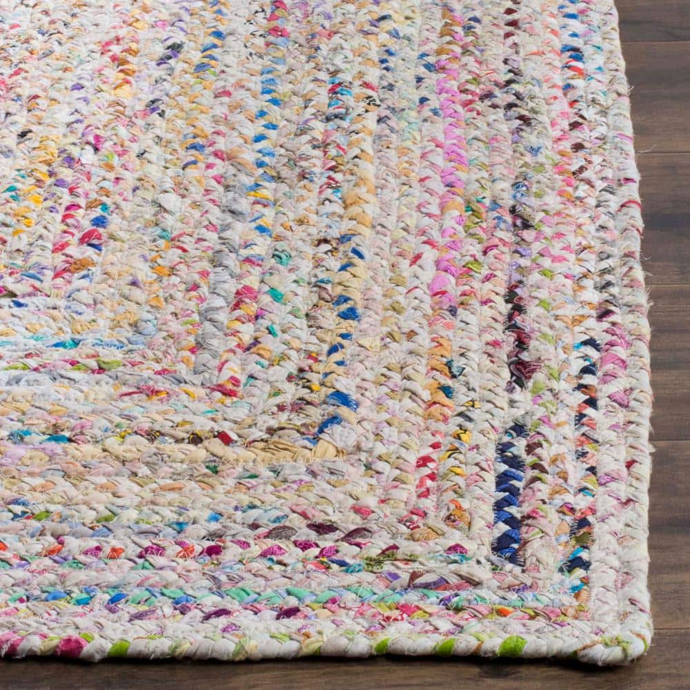 Handmade Ivory and Multicolor Wool Cotton Braided Runner Rug