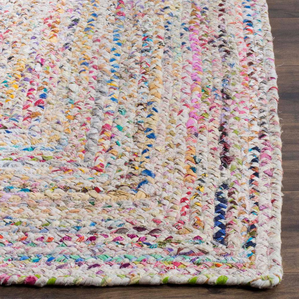 Ivory and Multicolor Braided Round Wool and Cotton Rug