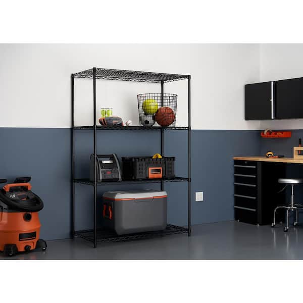 Black 4-Tier Steel Wire Shelving Unit (48 in. W x 72 in. H x 24 in. D)