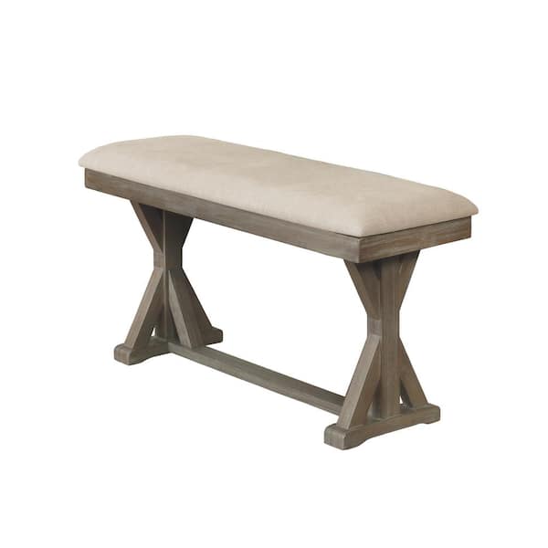Best Quality Furniture Gilberta 48 in. Beige Dining Bench Beige Linen Fabric 16 in.