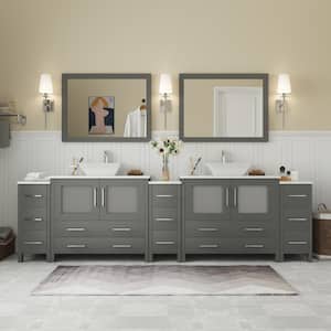 Ravenna 108 in. W Bathroom Vanity in Grey with Double Basin in White Engineered Marble Top and Mirrors